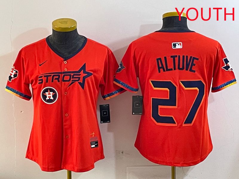 Youth Houston Astros #27 Altuve Orange Fourth generation Joint Name Nike 2025 MLB Jersey style 7->youth mlb jersey->Youth Jersey